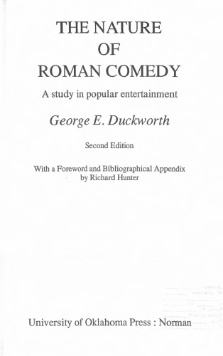 The Nature of Roman Comedy: A Study in Popular Entertainment