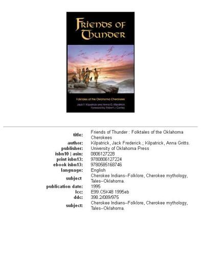 Friends of Thunder: Folktales of the Oklahoma Cherokees