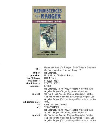 Reminiscences of a ranger: early times in Southern California