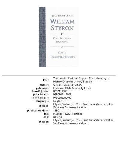 The novels of William Styron: from harmony to history