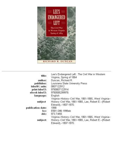 Lee's endangered left: the Civil War in western Virginia, spring of 1864