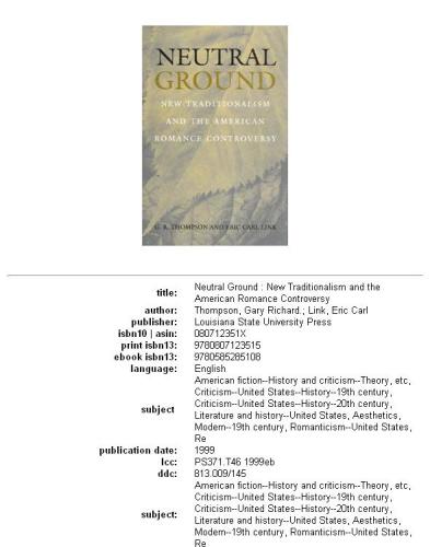 Neutral ground: new traditionalism and the American romance controversy