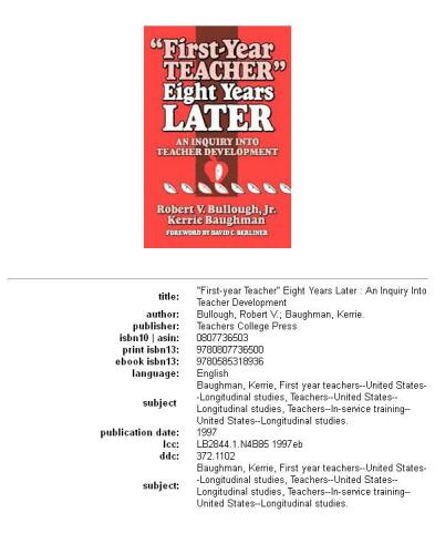 'First-year teacher'' eight years later: an inquiry into teacher development