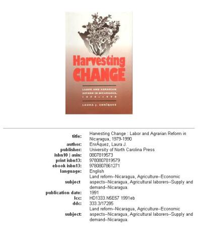 Harvesting change: labor and agrarian reform in Nicaragua, 1979-1990