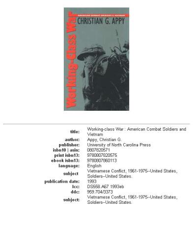 Working-Class War: American Combat Soldiers and Vietnam