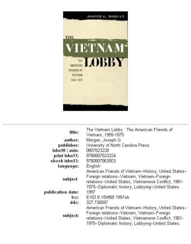 The Vietnam lobby: the American Friends of Vietnam, 1955-1975