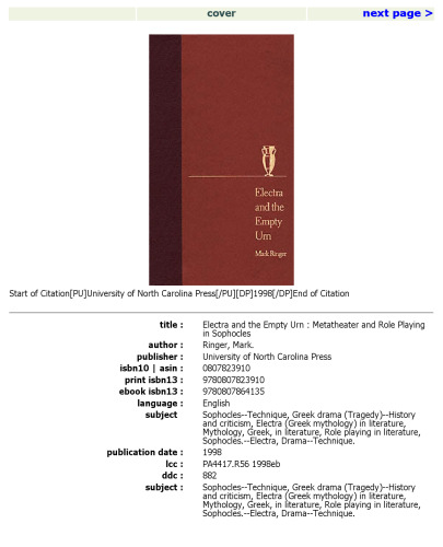 Electra and the Empty Urn: Metatheater and Role Playing in Sophocles