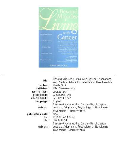 Beyond miracles: living with cancer : inspirational and practical advice for patients and their families