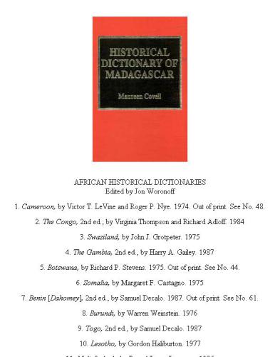 Historical dictionary of Madagascar