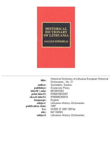 Historical Dictionary of Lithuania