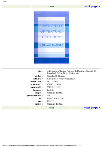 A Rationale of Textual Criticism