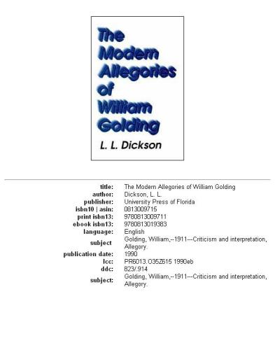 The modern allegories of William Golding