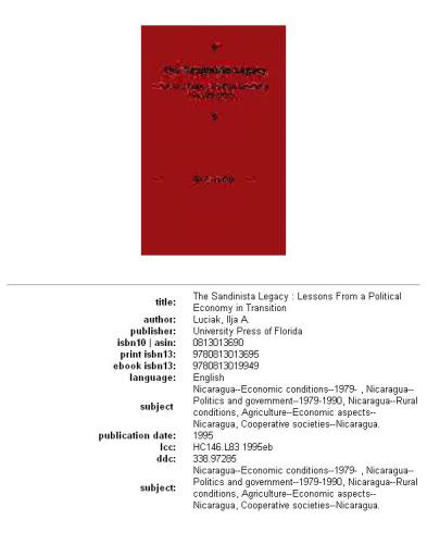 The Sandinista legacy: lessons from a political economy in transition