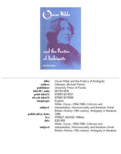 Oscar Wilde and the poetics of ambiguity