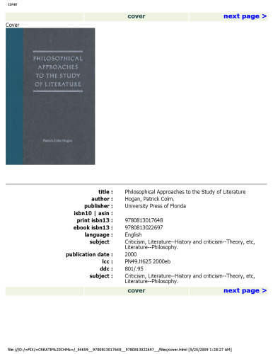 Philosophical Approaches to the Study of Literature