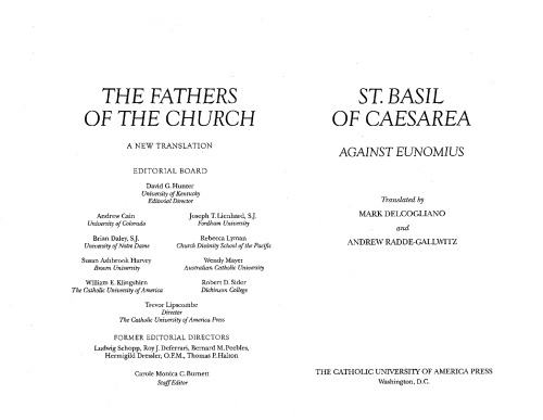 Against Eunomius (Fathers of the Church)