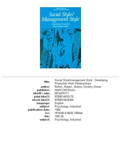 Social style management style: developing productive work relationships