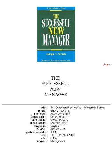 The Successful New Manager (Worksmart Series)