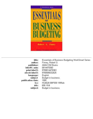 Essentials of Business Budgeting (Worksmart Series)