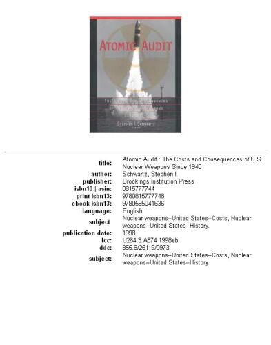 Atomic Audit: The Costs and Consequences of U.S. Nuclear Weapons Since 1940