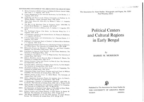 Political Centers and Cultural Regions in Early Bengal,