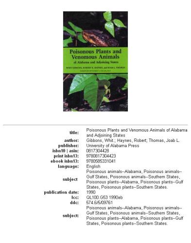 Poisonous plants and venomous animals of Alabama and adjoining states