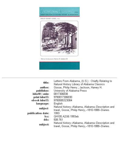 Letters from Alabama, (U.S.): chiefly relating to natural history