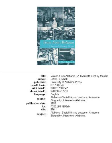 Voices from Alabama: a twentieth-century mosaic
