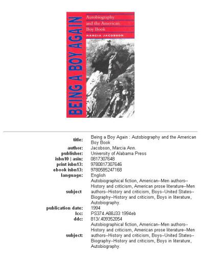 Being a boy again: autobiography and the American boy book