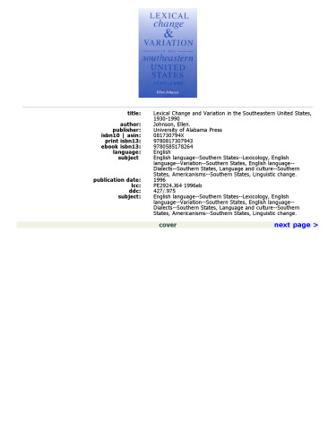 Lexical Change and Variation in the Southeastern United States, 1930-1990