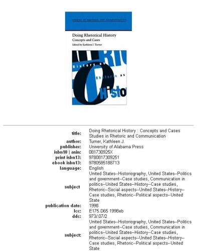 Doing rhetorical history: concepts and cases