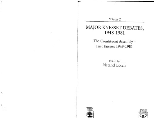 Major Knesset Debates, 1948-1981