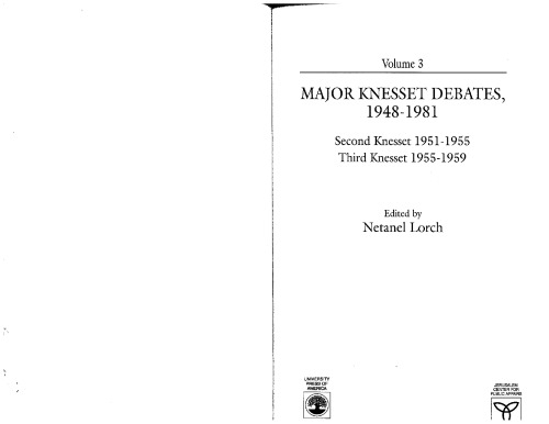 Major Knesset Debates, 1948-1981