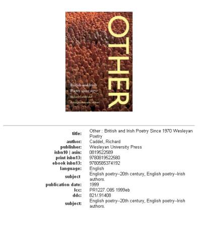 Other: British and Irish poetry since 1970