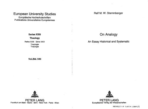 On Analogy: An Essay Historical and Systematic (Europaische Hochschulschriften Reihe Xxiii, Theologie)