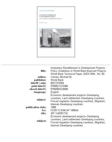 Involuntary resettlement in development projects: policy guidelines in World Bank-financed projects