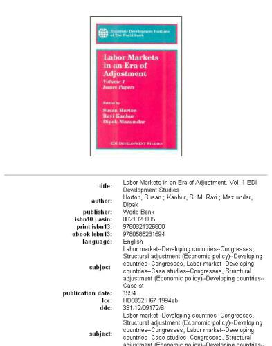 Labor Markets in an Era of Adjustment: Issues papers