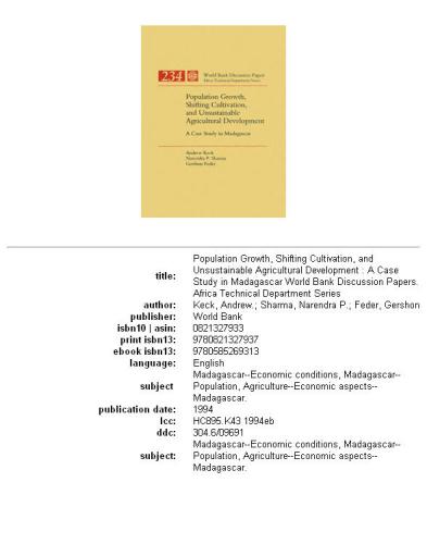 Population growth, shifting cultivation, and unsustainable agricultural development: a case study in Madagascar, Parts 63-234