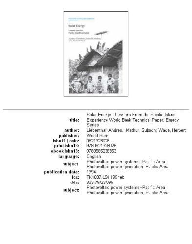 Solar energy: lessons from the Pacific Island experience, Volumes 23-244