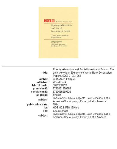 Poverty alleviation and social investment funds: the Latin American experience