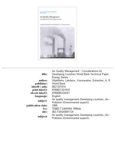 Air quality management: considerations for developing countries, Volumes 23-278