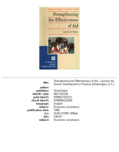 Strengthening the effectiveness of aid: lessons for donors