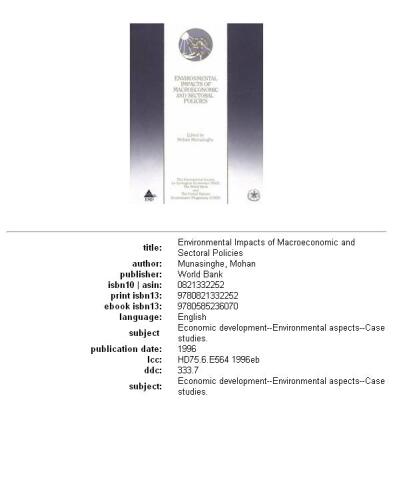 Environmental Impacts of Macroeconomic and Sectoral Policies