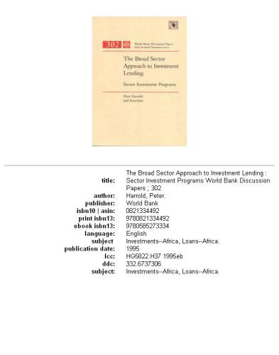 The broad sector approach to investment lending: sector investment programs