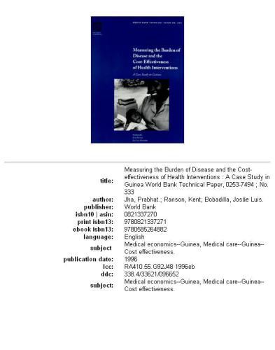 Measuring the Burden of Disease and the Cost-effectiveness of Health Interventions: A Case Study in Guinea, Issue 333