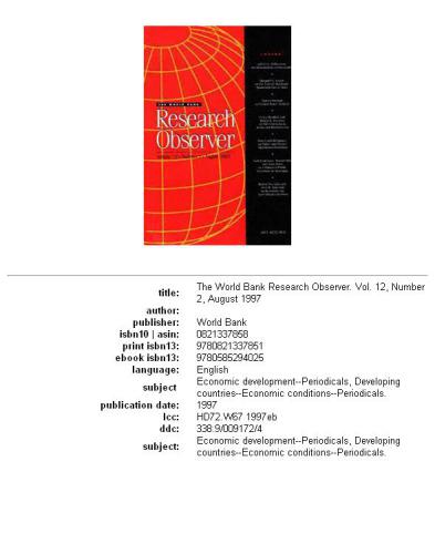 World Bank Research Observer: Vol 12, Issue 2