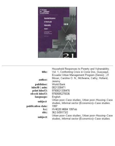 Household Responses to Poverty and Vulnerability: Confronting crisis in Cisne Dos, Guayaquil, Ecuador