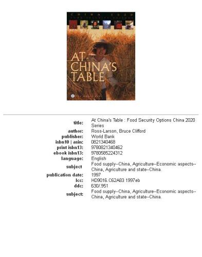 At China's table: food security options, Volume 113