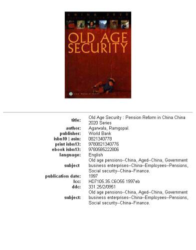 Old age security: pension reform in China