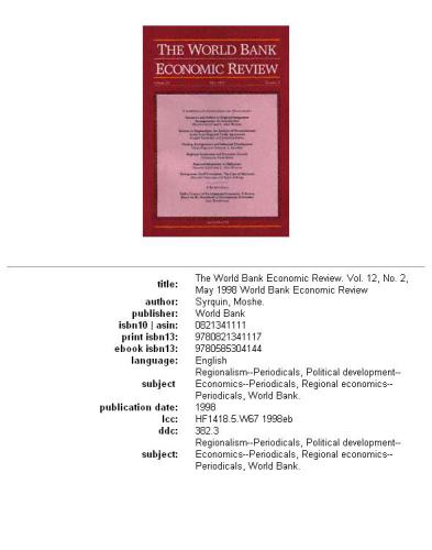 World Bank Economic Review, Volume 12